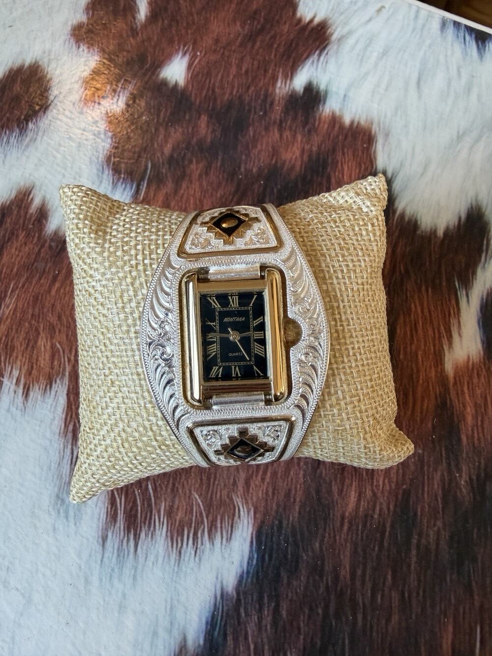 Montana Silversmiths Cuff Watch Silver And Gold Tribal Emblem Western Boho Women